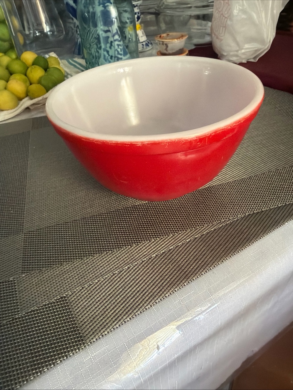 Vtg mixing bowl Pyrex Red and White Mixing Bowl - Classic Kitchen Serving Bowl